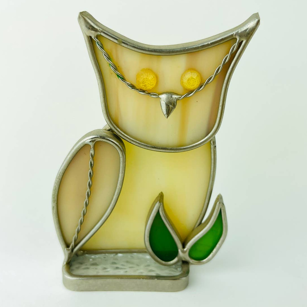 Vintage Owl Sun Catcher Standing Stained Glass Figurine